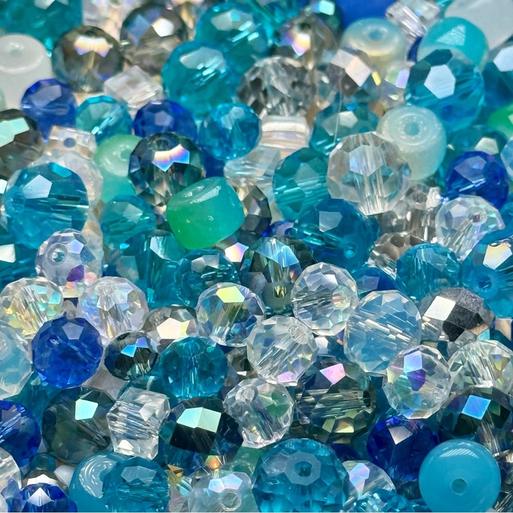 NEW! Crystals Glass Beads Mega Mixed Lot- Winter Blues DIY Jewelry Making Crafts